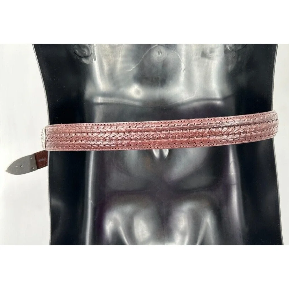 Brighton Onyx Men's 1998 Golf Motif Brown Leather Woven Inlay Belt Size 38